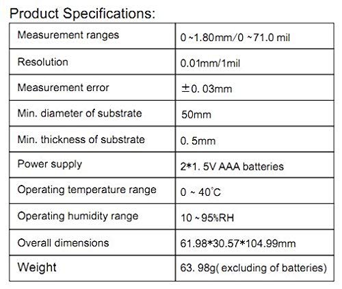 Medidor de espesor para películas o recubrimientos 0-1.80 mm miniatura 5