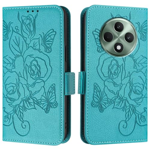 Coque Oppo Reno 12F étui protection antichoc en cuir PU bleu avec porte-cartes