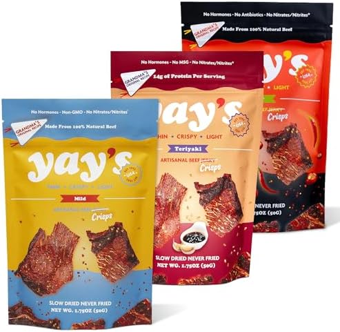 Yay's Snack Variety Pack Beef Jerky Crisps, Protein Snack, 3 Pack (5.25 Oz)