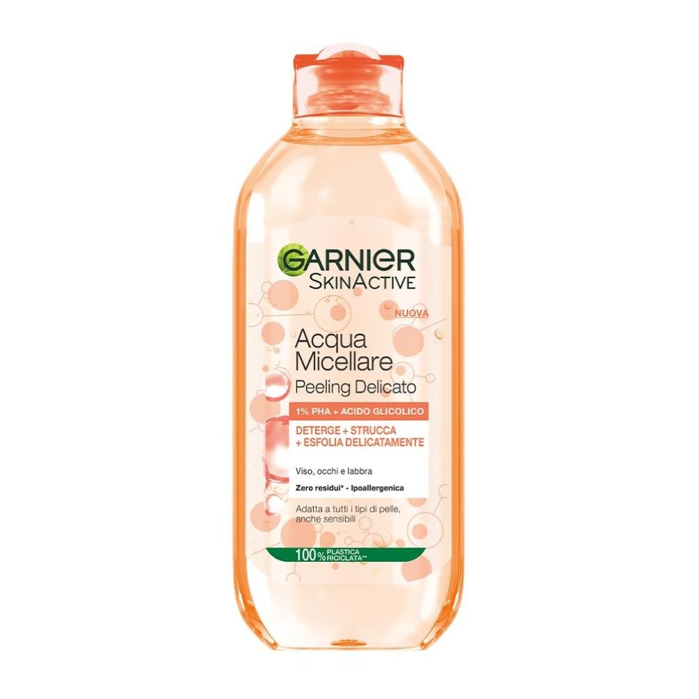 Garnier SkinActive Acqua Micellare Tutto-in-1, Peeling Delicato, Esfoliante, Per Tutti i Tipi di Pelle, Senza Risciacquo, Formula Vegana e Ipoallergenica, 400 ml