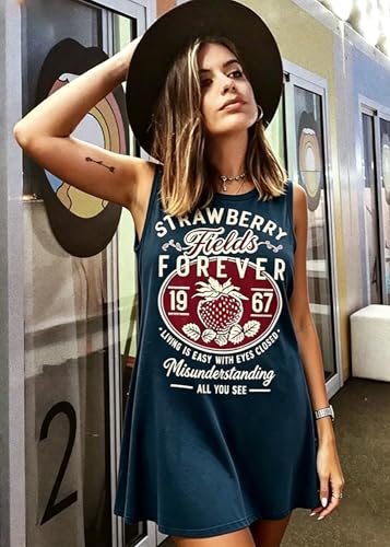 Image of Vintage Rock Country Music Dress for Women Rock Concert Band Graphic Tshirt Casual Letter Print Short Dress