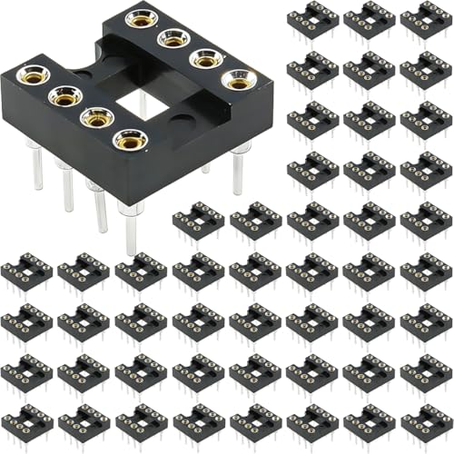 Image of DAOKAI 50 pcs 8 Pin DIP Round IC 2.54 mm Pitch 8 Pin IC Socket Adaptor Round Hole Soldering PCB Board Socket 7.6 Row Pitch Not easy to break for DIY Electronics, Repair Projects