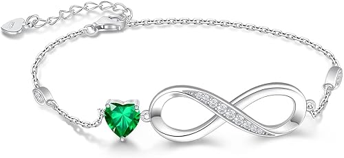 RIVIKO Pulsera con dije de símbolo de corazón de amor infinito para mujer, plata de ley 925, ajustable, cumpleaños, día de San Valentín, Navidad,