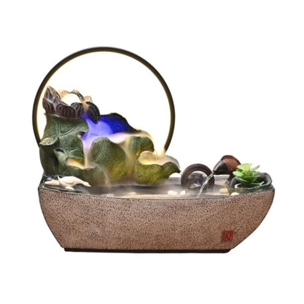 Fontaine d'intérieur contre le stress : bassin à poissons et table zen