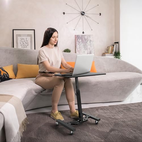 Image of SHW Mobile Height Adjustable Laptop Rolling Cart with Height Adjustment from 28 inch to 33 inch, Black