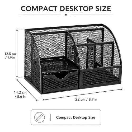 Image of Exerz Desk Organiser Mesh Desk Tidy Pen Holder Multifunctional Organizer Ex348 - Black