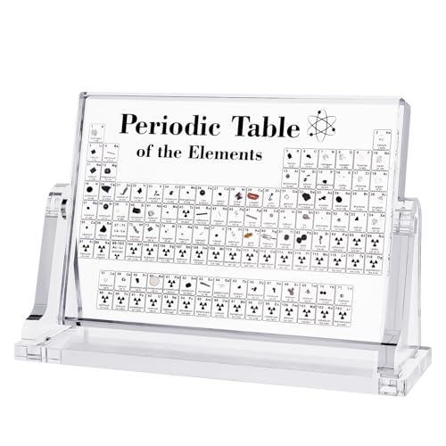 PQHIQ Periodic Table with Real Elements Samples Acrylic Periodic Table Display with Elements Teaching Tool Student Teacher Gift Craft Decoration 20 × 13 cm