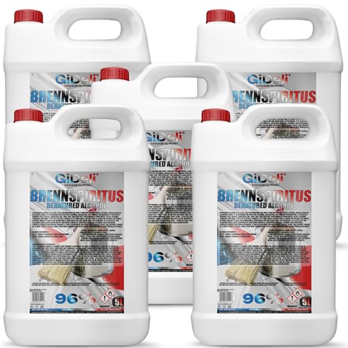 GiDeli Alcohol incoloro 5 x 5 l – alcohol versátil para el hogar, taller y jardín – para limpiar, desengrasar y encender – no deja residuos y es duradero