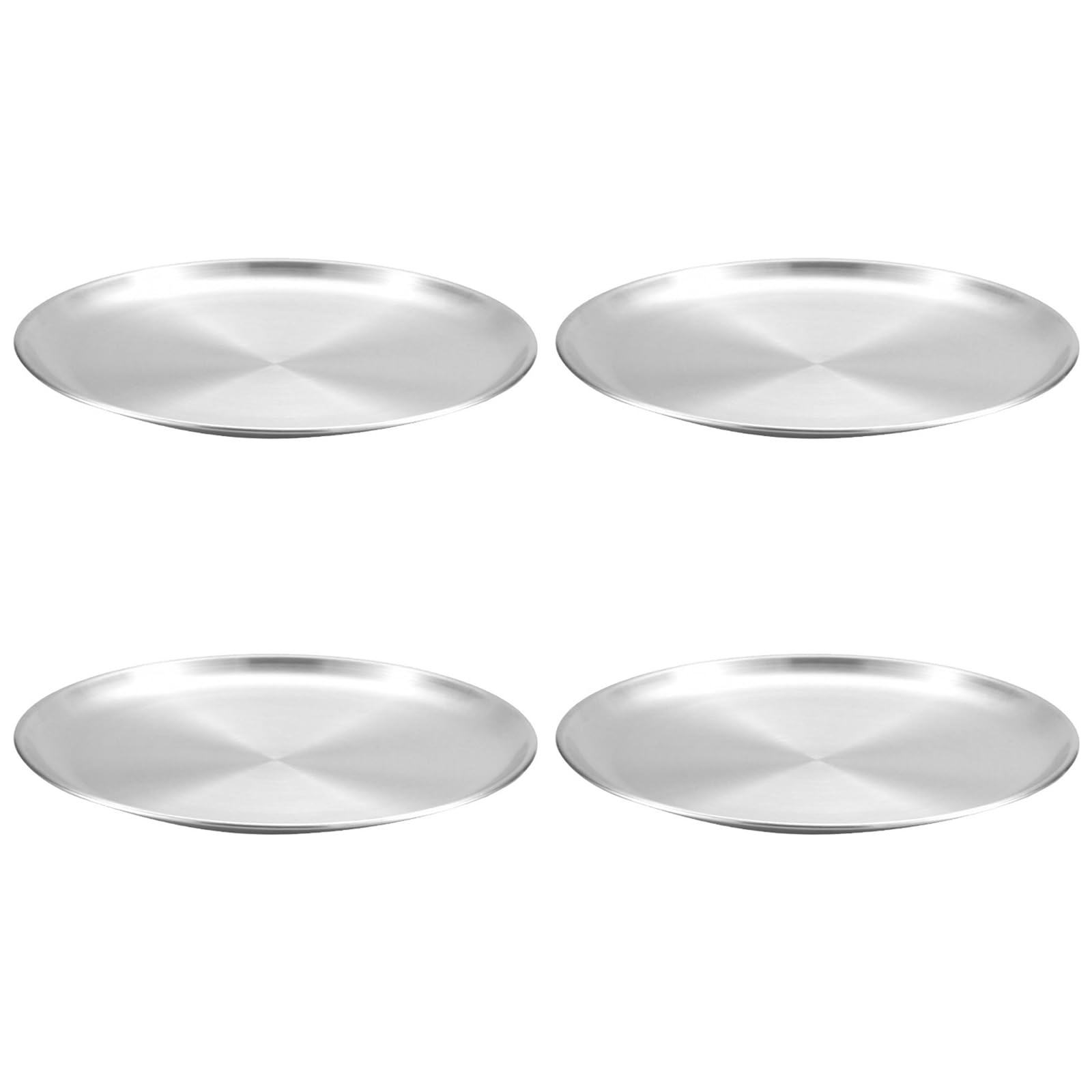 Buxuaaaa Silver Of 4 Multipurpose Dining Plate 304Stainless Steel Kitchen Plate Set Serving Plates Suitable For Cooking Enthusiasts Camping Salad