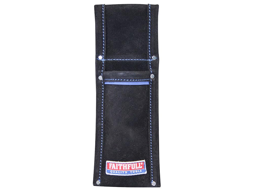 Faithfull Black Suede Leather Scaffold Level Holder for Tool Belt, Black / Blue - Image 2