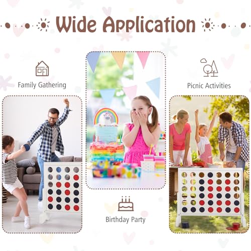 GYMAX Giant 4 in a Row Game, Wooden Jumbo Connect 4 Games with Carrying Bag & 42Pcs Chips, Outdoor Indoor 4 to Score Game for Kids Adults (White) GYMAX Giant 4 in a Row Game, Wooden Jumbo Connect 4 Games with Carrying Bag & 42Pcs Chips, Outdoor Indoor 4 to Score Game for Kids Adults (White)