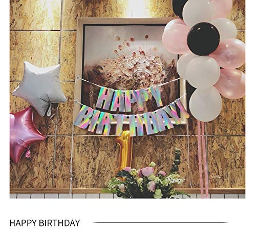 Ghirlanda Di Bandierine Iridescent 'Happy Birthday' Con Glitter - Oro Rosa E Argento, Per Feste A Tema Unicorno E Sirena