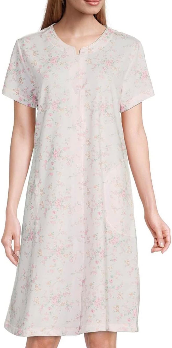 Miss Elaine Women's Print French Terry Short Snap Robe