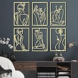 Cindeer 6 Pcs Metal Wall Decor Metal Abstract Woman Wall Art Modern Decor Aesthetic Hanging Art Large Single Line Wall Sculpture for Home Bedroom Living Room (Gold)