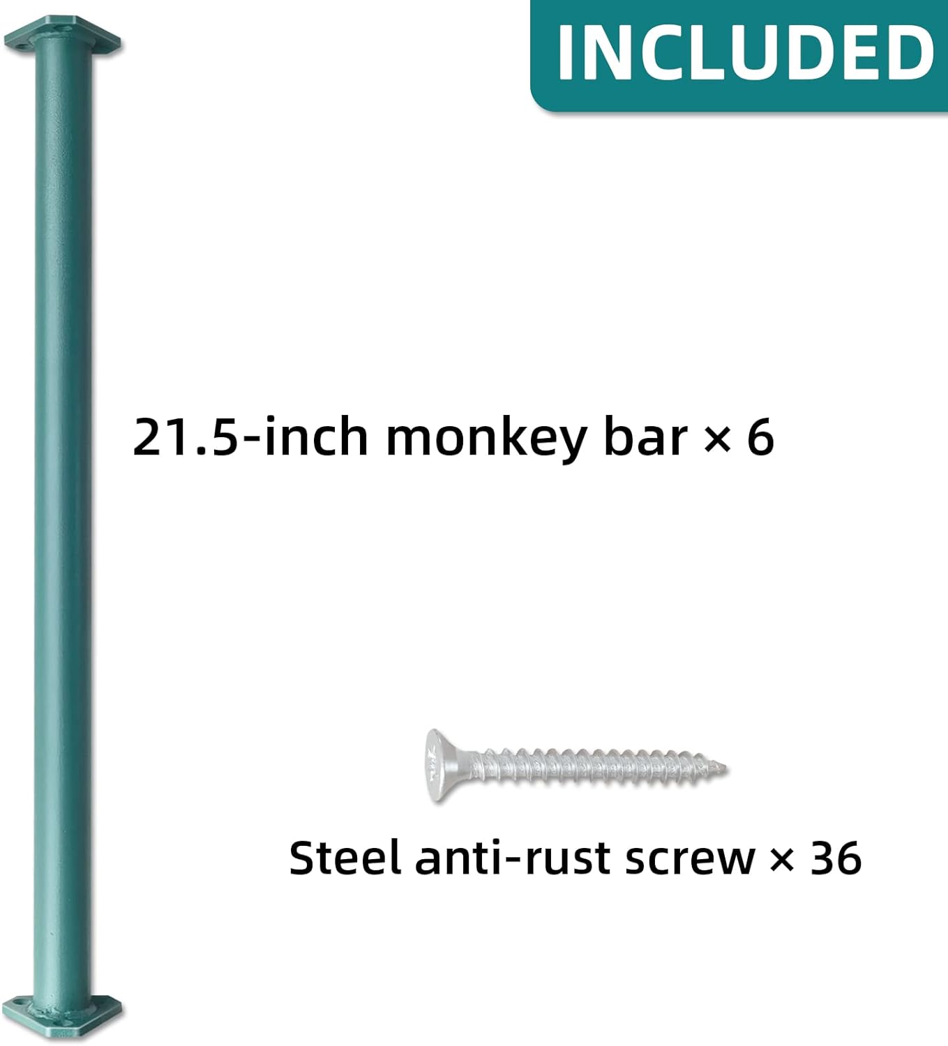 Extra Long 21.5" Steel Monkey Bars for Backyard - Ladder Rungs Hardware Kit - Hexagonal at Both Ends (Set of 6) (Green)