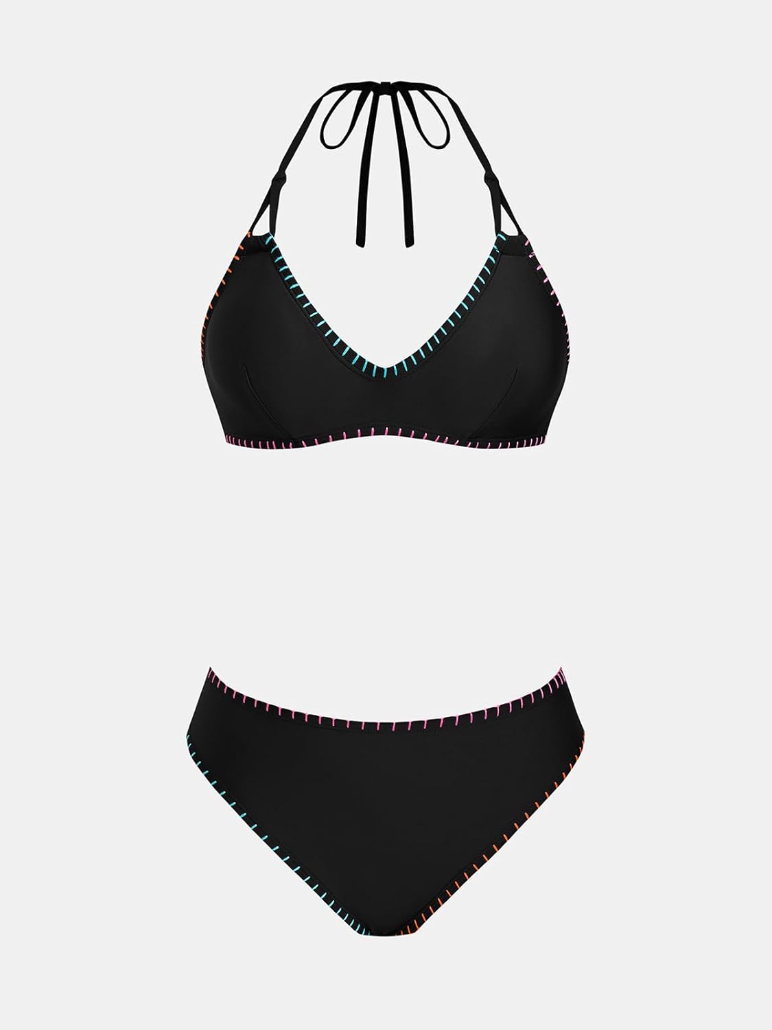 CUPSHE Women's Bikini Sets Two Piece Swimsuit V Neck Halter Stitching Back Hook Cutout Straps Mid Rise - Image 6