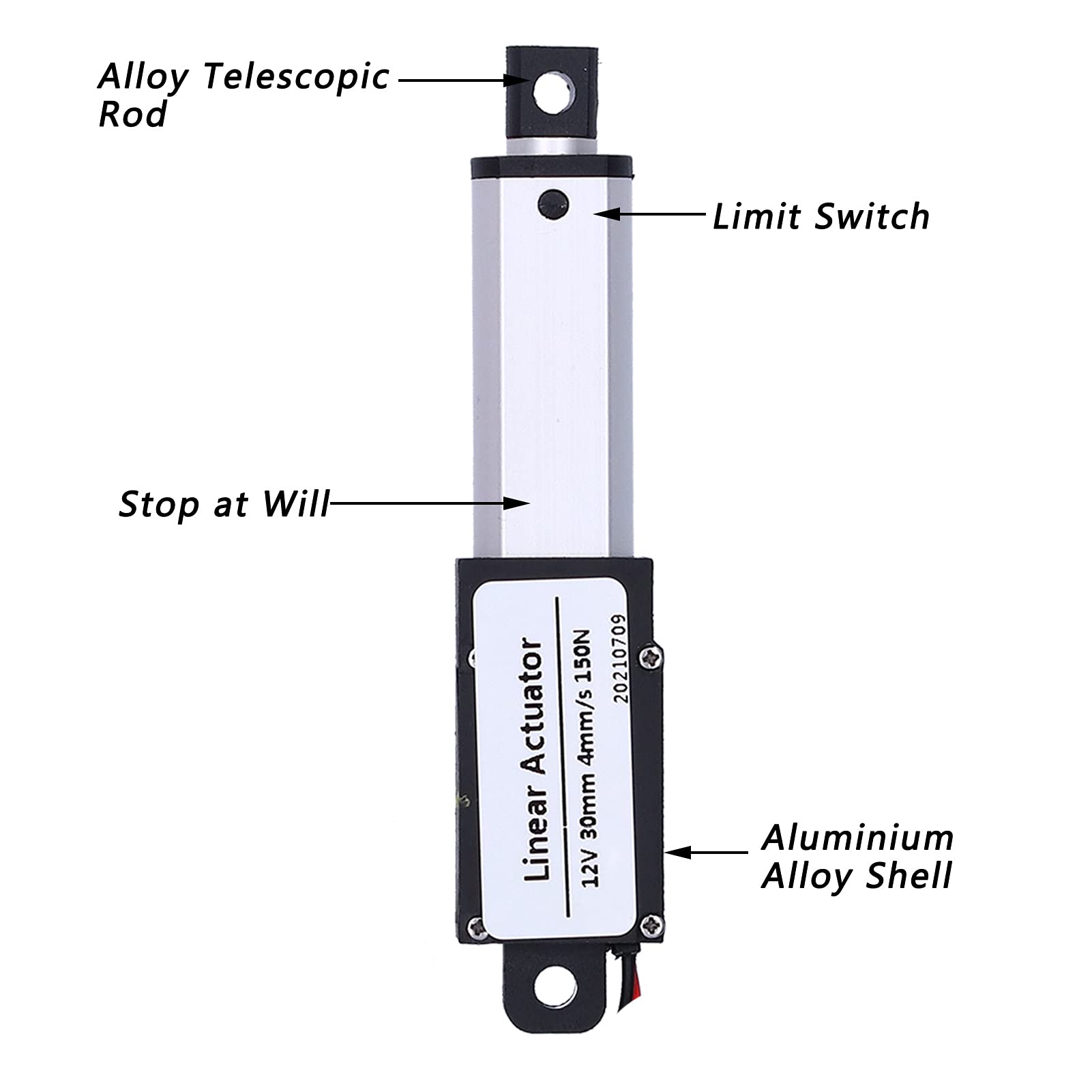 Mini Elektryczny Siłownik Liniowy Skok 30mm, 12 V DC Wodoodporny Siłownik Ruchu, na sofę Fotel do Masażu Stolik Pod Telewizor Szafka Podnośnik Okna (Skok 30mm-8mm/s-70N)