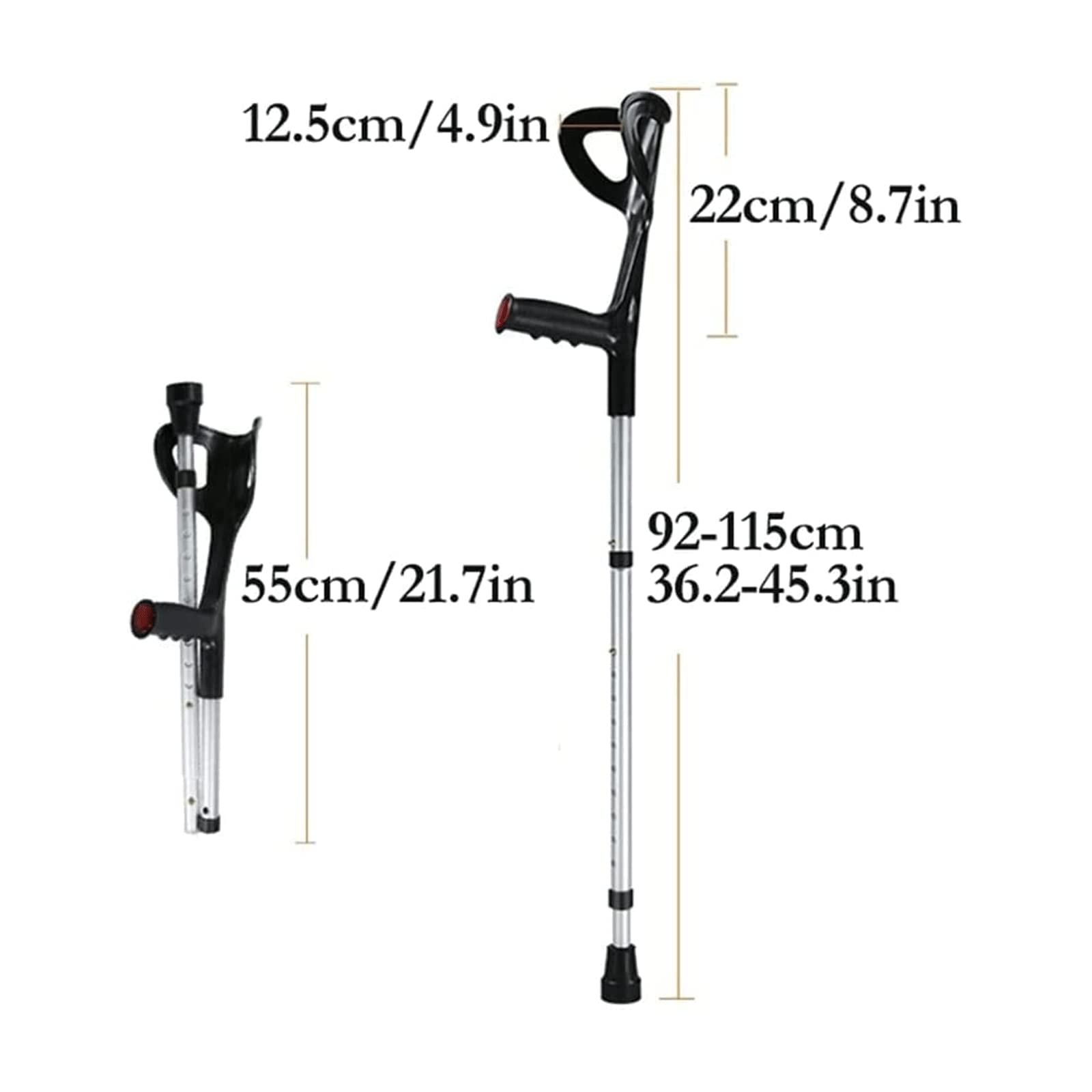 PAASHE Muletas de Aluminio, 2 Bastones Plegables para antebrazos, Altura de 55-75 Pulgadas, Bastones Ajustables para Viajar o Trabajar, bastón para Caminar