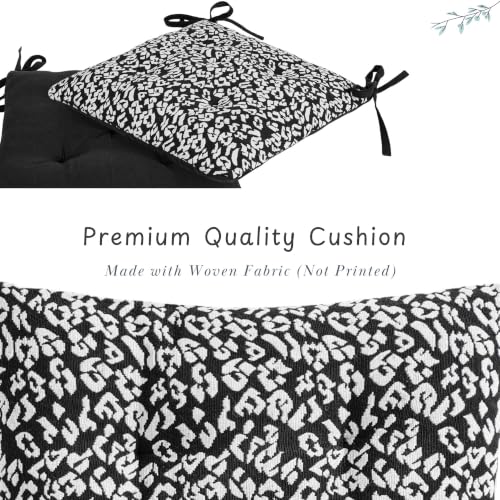 Image of Pack of 2 Washable Weaved Seat Cushions with Micro Fiber Filler & Ties, Size 16 x 16 Inches | 40 x 40 cm for Sitting, Pooja, Dining Table, Outdoor Black Animal, 40x40 CM