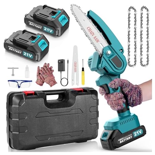 Mini Motosega a Batteria con 2 * 2000 mAh Batterie, Motoseghe Elettrica Brushless, Tensione Catena Senza Attrezzi, Con Pompetta Olio e Blocco di Sicurezza per il Taglio Del Legno e Giardini