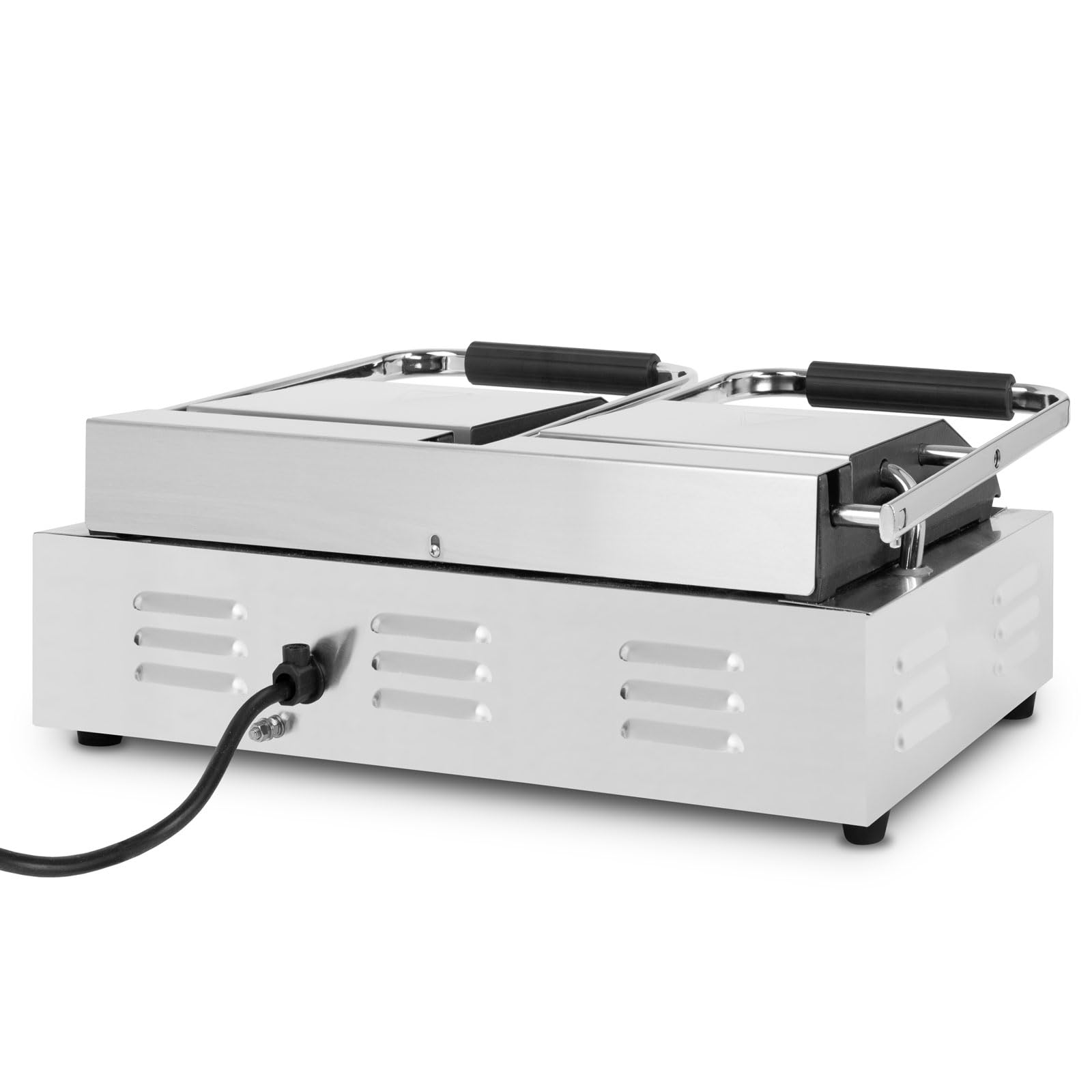 VERTES Kontaktgrill doppelt, Gusseisen Grillplatte oben gerillt/unten flach, 3600 W Gastro Multigrill für Fladenbrot, Fleisch, Gemüse, Sandwich, Edelstahlgehäuse, regelbar 0-300°C, teflonbeschichtet