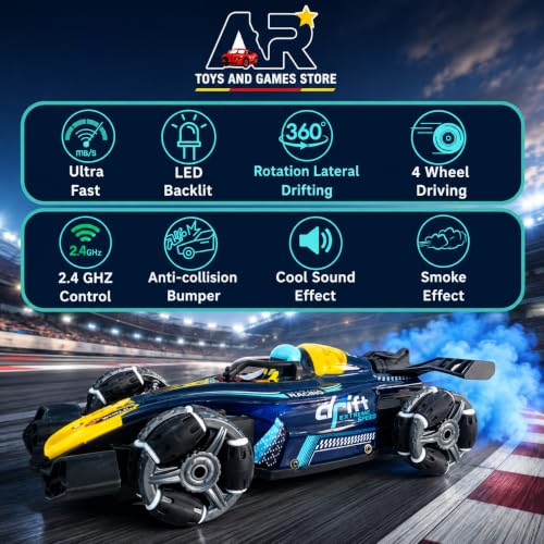 Image of RC 4x4 Formula F1 Drift Smoke Car 1:14 Scale | 2.4GHz Remote Control Racing Toy with Hand Gesture Sensor Controller | 360 Rotation Stunt | LED Glowing Lights & Music for Kids Boys Girls