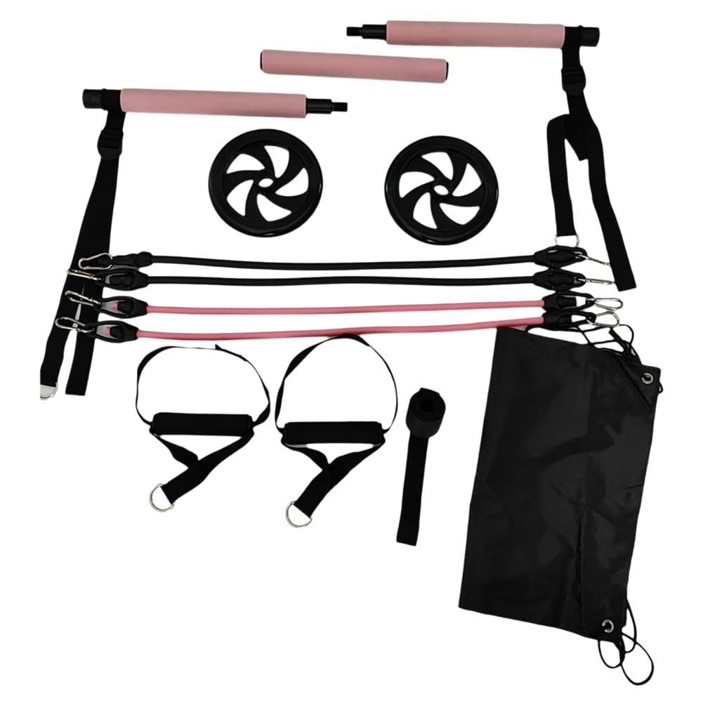 Set di aste per pilates + fasce di , attrezzature per pilates, per allenamento con addominali, per fitness portatile, per palestra a casa, rosa