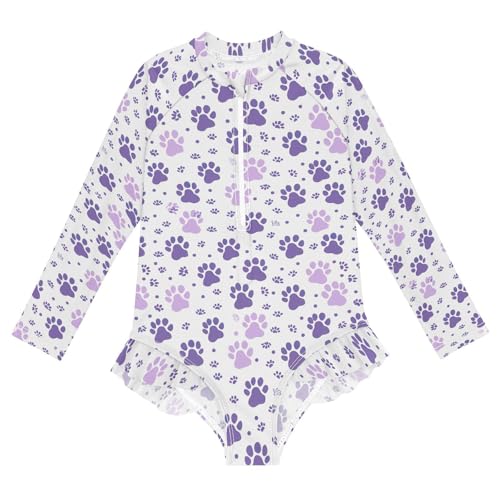 Dog Paw Print Girls Long Sleeve Swimsuit UPF 50+ Rashguard Swimwear One Piece Bathing Suit for 3-12 21218394