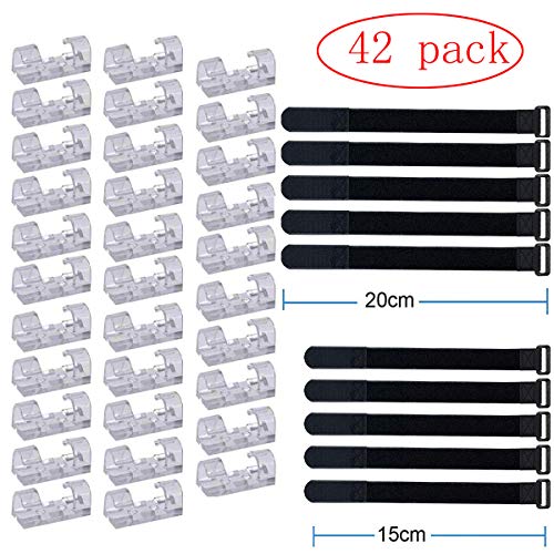 Preisvergleich Produktbild QUANHAO Kabelhalter 32Stk Selbstklebende Kabelklemme Klar Kabelhalter,10pcs Klettverschluss,kabelbinder Klettverschluss,Wiederverwendbarer Kabelbinder