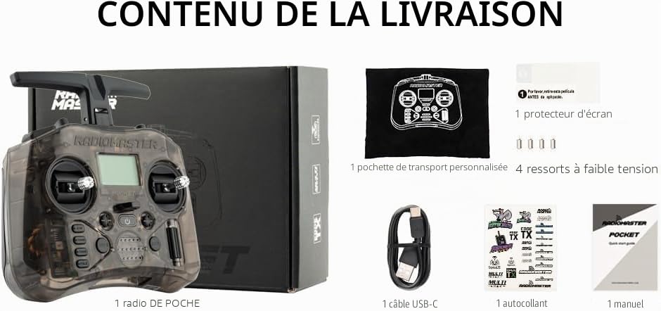Radiomaster Pocket Hall Gimbal EdgeTX Émetteur Télécommande Portable Léger Lumière LED Intégrée Antenne Pliable (Cc2500 Mode 2 Charbon)