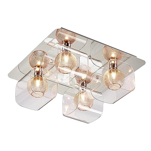 HARPER LIVING Semi-Flush Ceiling Light, Decorative Inner mesh in Copper, Ideal for Living Room, Bedroom, Kitchen, Hallway (4-Light Ceiling Light)