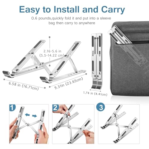 Image of Portable Aluminium Laptop Stand, Foldable and Adjustable Riser Stand Holder Compatible for MacBook, HP, Dell, Lenovo & All Other Notebooks up to 15.6 Inches (Silver)
