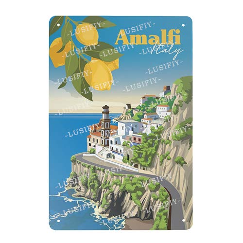 Amalfi italy Retro Metal Sign Vintage Tin Sign for Plaque Poster Cafe Wall Art Gift 12 X 8 INCH