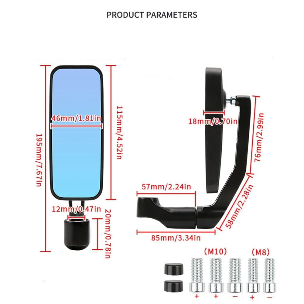 Paire Rétroviseurs Moto Rectangle 8mm/10mm – Rotation 360°, Alliage Aluminium Fibre De Carbone, Pour Cruiser, Scooter, Chopper