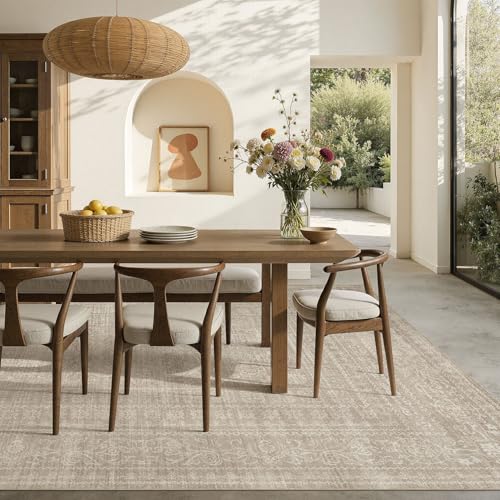 9x12 Area Rugs Living Room: Washable Large Vintage Brown Rug Neutral Non-Slip Soft Stain Resistant Indoor Carpet for Bedroom Nursery Dining Room Under Table Bed Home House Office Playroom by Nakagishi - Image 5