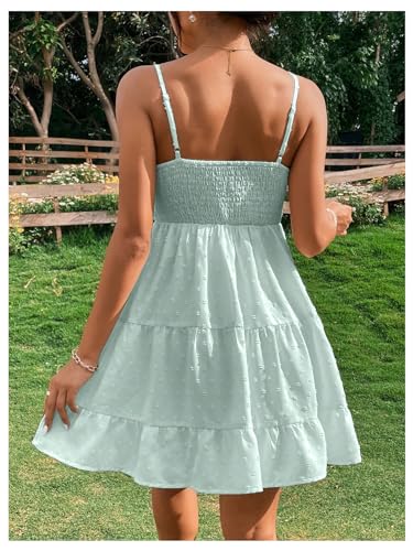 Image of Floerns Women's Swiss Dots Sleeveless Ruched Bust Ruffle Hem Cami Short Dress