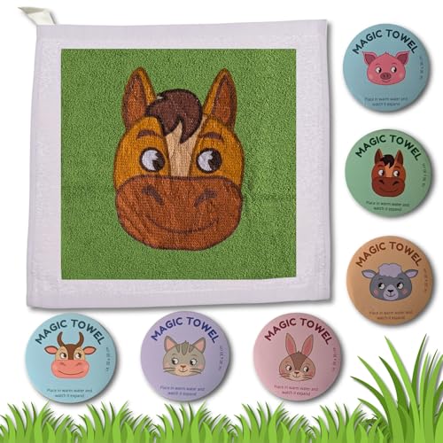 Bada Bing 6er Set Magisches Handtuch Baumwoll-Waschlappen Bauernhof Zauberhandtuch für Kinder ca. 30x30cm 6fach s. Kindergeburtstag Geschenk Mitgebsel