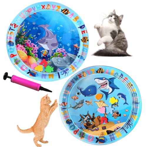 2 Pack Water Sensory Play Mat for Cat Upgraded Thickened Dog Water Play Mat with PVC Scratch
