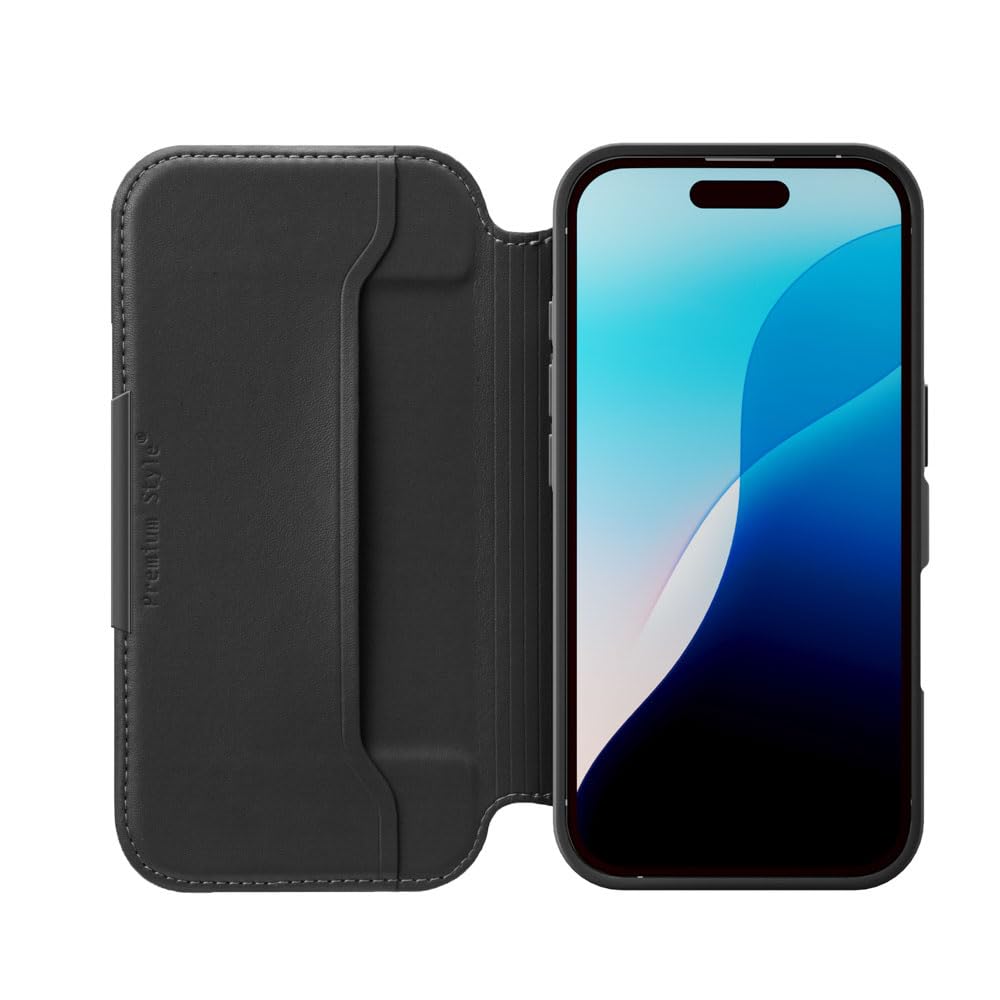 iPhone16 用 ガラスフリップケース ブラック PG-24AGF01BK