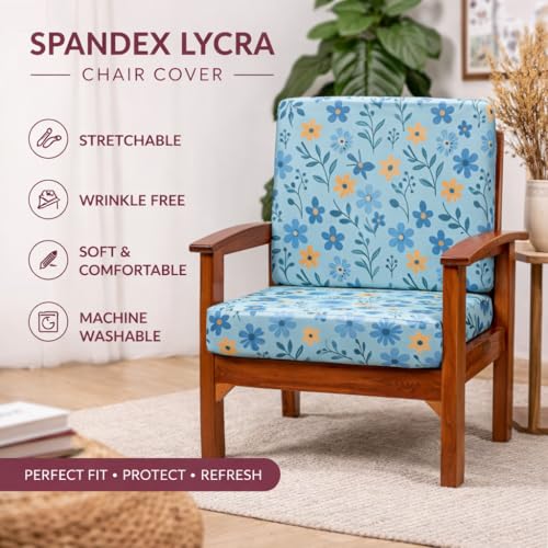Image of STITCHNEST 'Contour Fit Series' Stretchable Printed Wooden Sofa Cover (Pack of 2) - Elastic Wooden Chair Cover | Wooden Sofa Seat Cover | Size - 20-21 x 20-21 x 3-5 in
