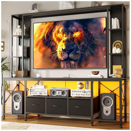El Mejor Listado de Centro de Tv Top 5. 43 Mueble para TV,Mueble TV Con Luces LED y Toma de Corriente,200CM Grande Mesa para TVs Con Estante de Almacenamiento,Equipado Con 3 Cajones(Cajones de Tela),Muebles para TVs 65...