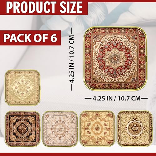 Image of Rousrie Stylist Modern Wooden Coasters with Golden Border | Set of 6 | Stand Included Premium Handmade Coaster for Tea Cups, Coffee Mugs, Beer Mugs, 10 by 10 cm (Vintage Pattern)