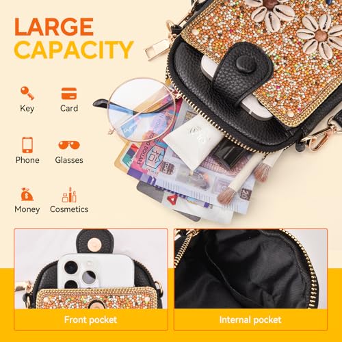 Image of Women's Small Crossbody Cell Phone Bag, Boho Colorful Beaded Purse Wallet with Handmade Cute Patterns