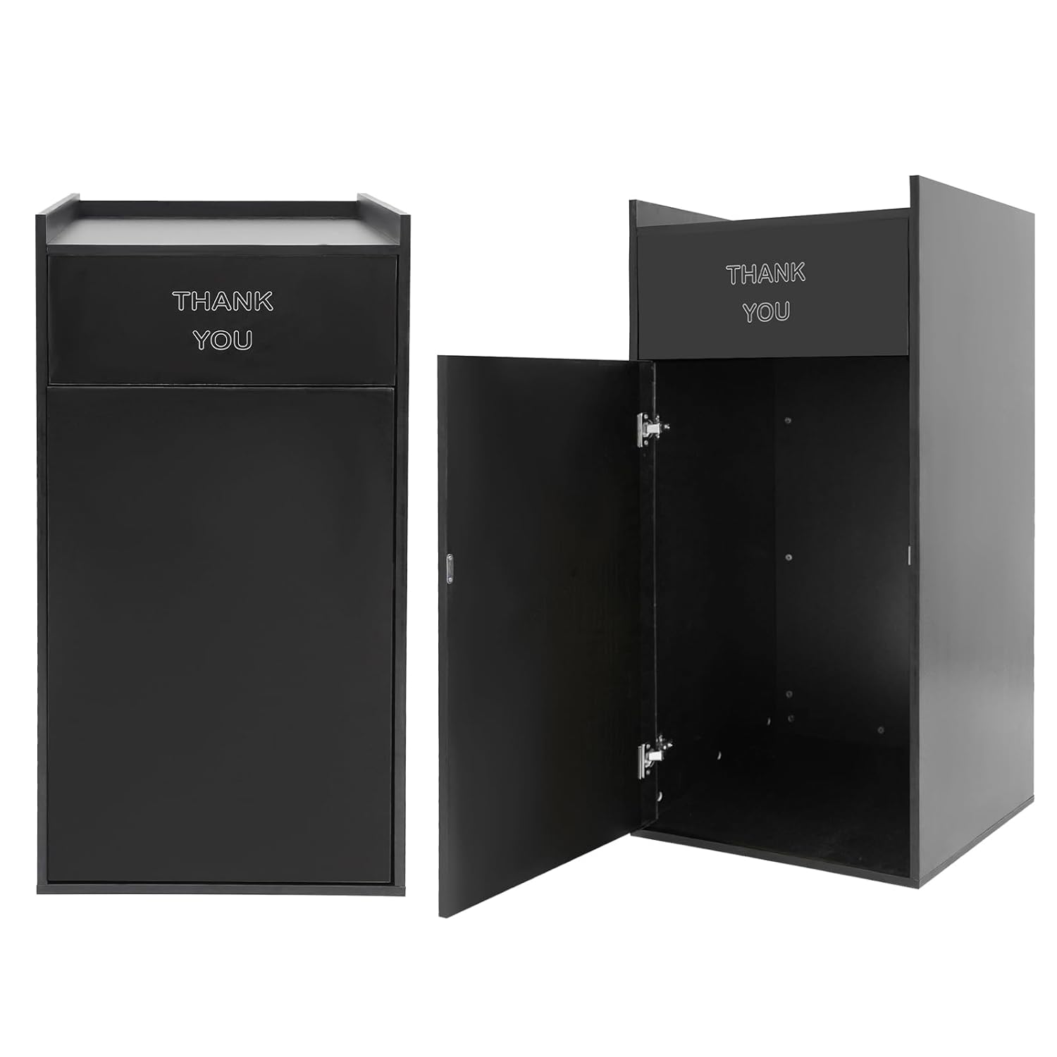 Wooden Trash Can with Tray Top, 40 Gallon Garbage Receptacle Cabinet, Commercial Grade Rubbish Bin for Office Cafeteria Restaurant (Black)
