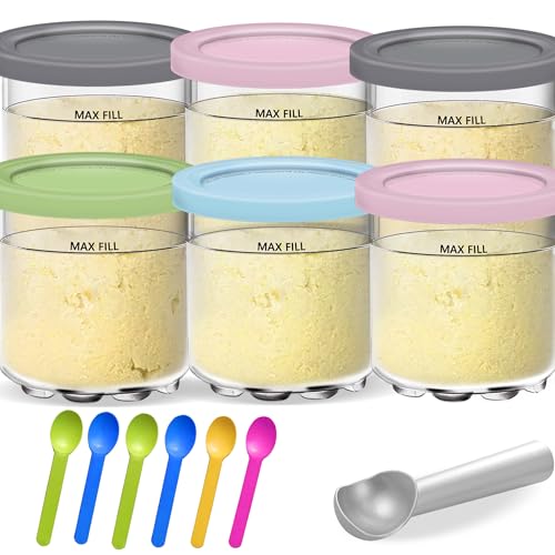 Image of Creami Pints and Lids for Ninja - 6 pack Creamy Icecream Containers Cups Tubs Set, Smoothie Pot Compatible with NC299AMZ NC300s Series Creamer Ice Cream Maker Machine Accessories Replacement Parts