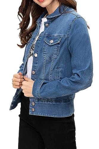 FASHIONSPARK Women's Basic Denim Button Down Jacket with Pockets