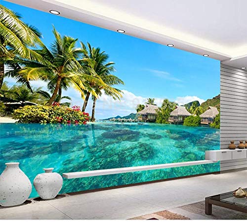 Papier peint 3D plage pour salon | Fresque murale vue mer 200x140 cm - 4