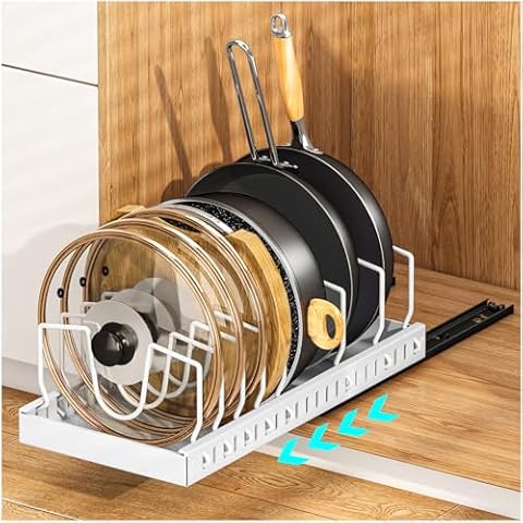 Pots and Pans Organizer Under Cabinet, Pull Out Cabinet Organizers for Kitchen, Pan Organizers Inside Cabinet and Storage with 8 Adjustable Dividers (1 Pack) Cover