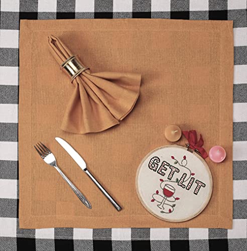 Image of Cotton Mercerised Dining Table Napkins, Set of 4, Solid Plain Colour, Heavy Weight,More Than 2 cm Mitered Hem,Washable at 40C (Mustard, 45 X 45 Cms)