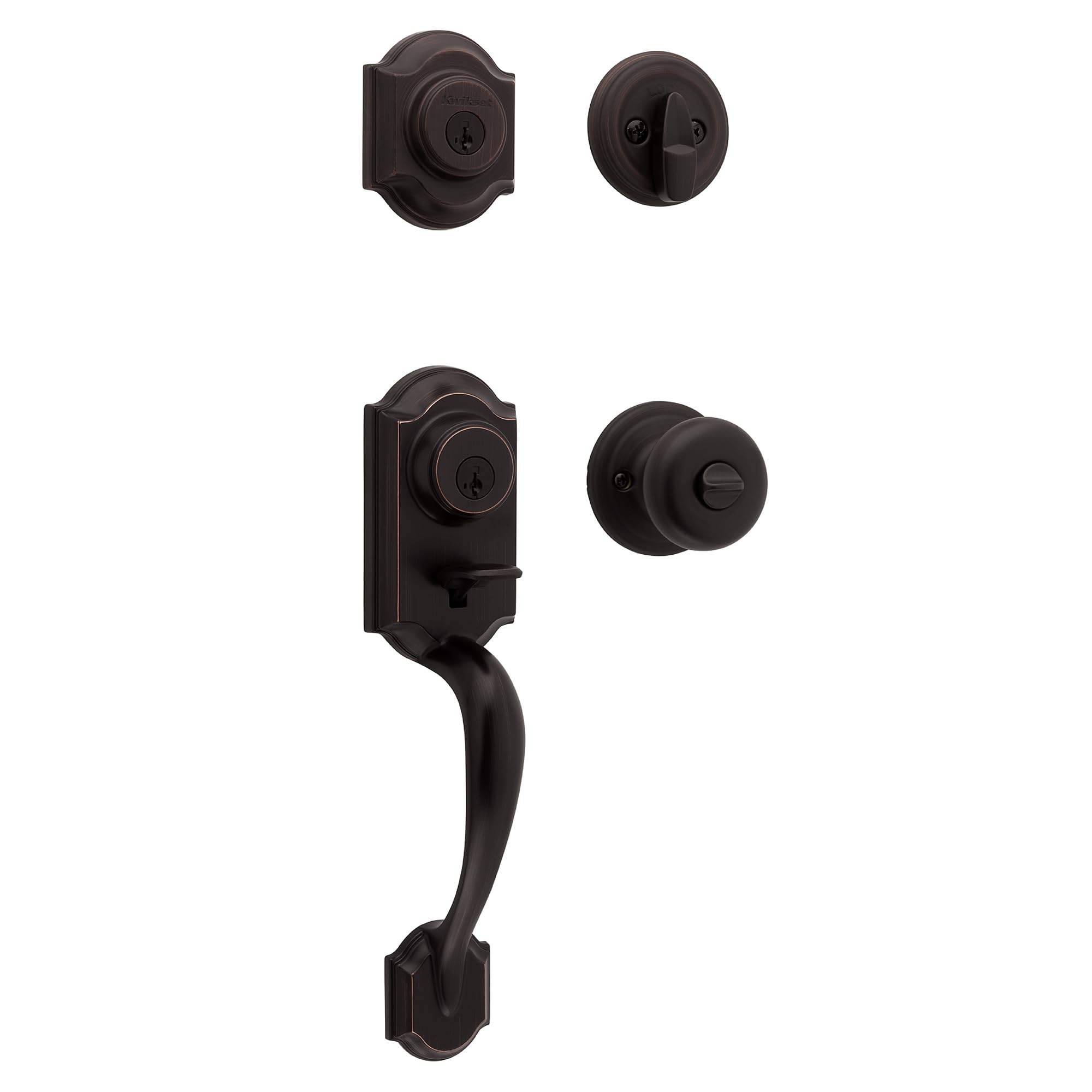 Kwikset Montara Front Door Lock Handle and Deadbolt Set, Entry Handleset Exterior with Juno Interior Door Knob, Venetian Bronze Pick Resistant SmartKey Rekey Deadbolt Security